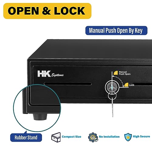 HK SYSTEMS 13inch Heavy Duty Manual Push-Open Cash Drawer with 4Bill/5Coin, Removable Till, Two Medial Slots, Black - Image 5