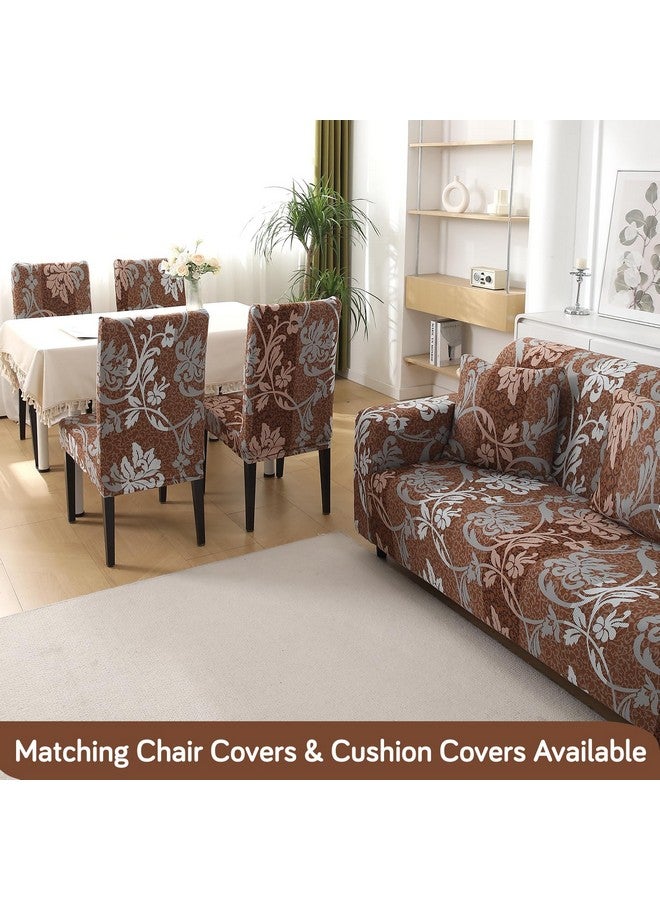 HOKIPO Polyester Blend 140 Gsm Fully Covered Sofa Cover 4 Seater, Rich Chocolate Damask Floral (Ar-5130-D12) - Image 5