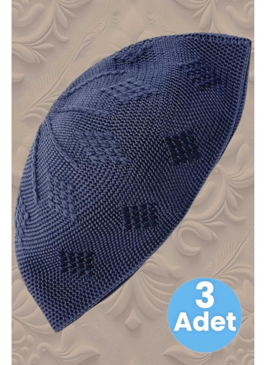 Hızırım 3-Piece Woven Knitted Patterned Skullcap Quality Prayer Cap  - Image 2