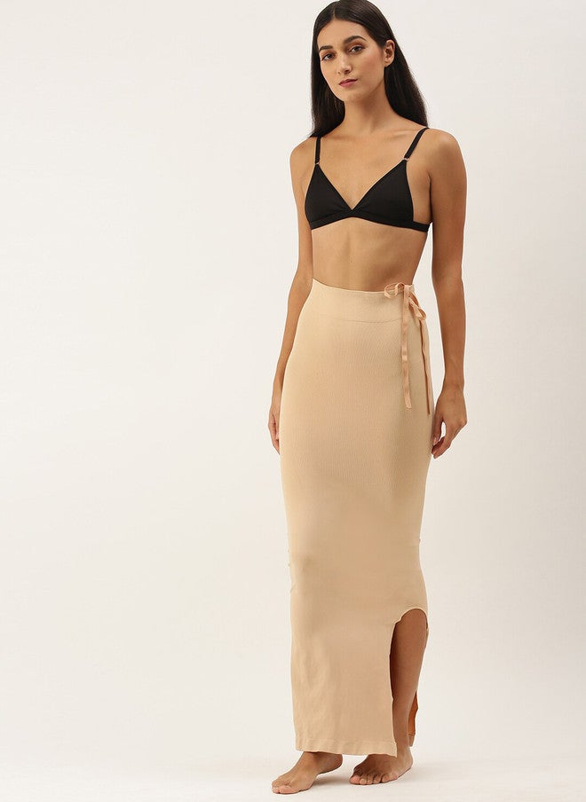 Red Rose RedRose Women Beige Solid Saree Shapewear with Side Slit - Image 4