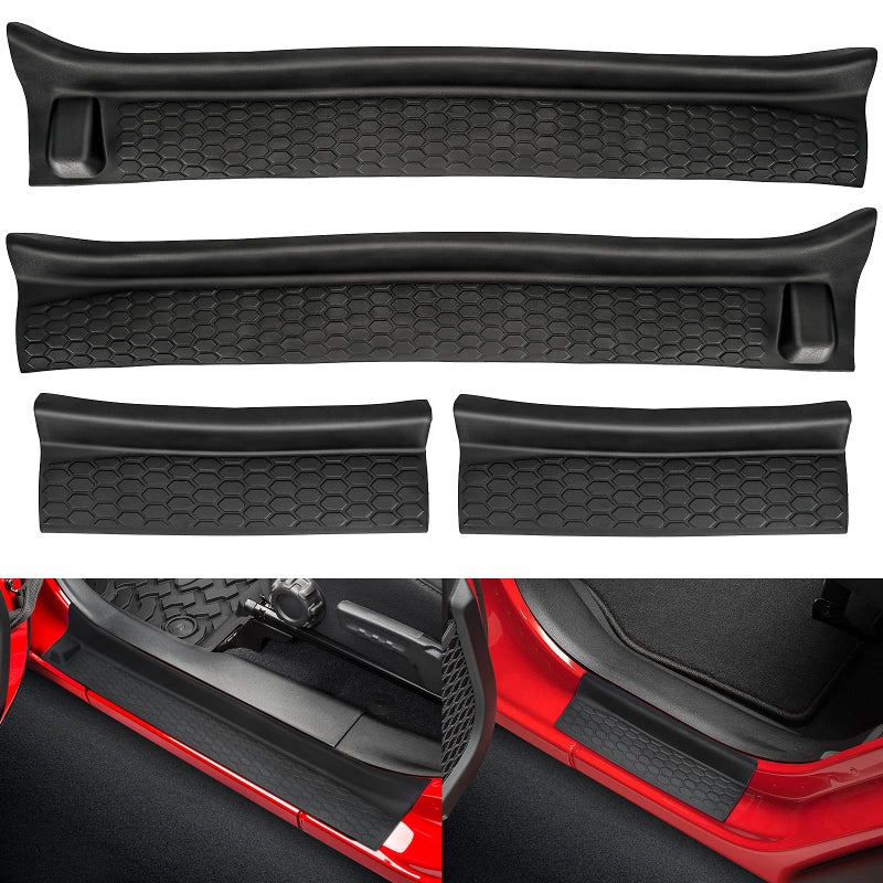 SUPAREE SUPAREE Door Sill Guards Kit fits JL, Black Rubber Door Entry Guards fits 2018-2024 Jeep Wrangler JLU JT 4-Door Accessories Parts Door Sill Guards Protector Replacement, 4pcs/Set  - Image 1