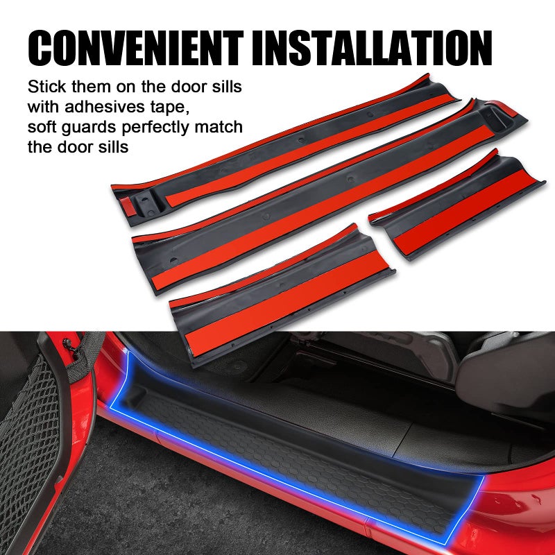 SUPAREE SUPAREE Door Sill Guards Kit fits JL, Black Rubber Door Entry Guards fits 2018-2024 Jeep Wrangler JLU JT 4-Door Accessories Parts Door Sill Guards Protector Replacement, 4pcs/Set  - Image 5