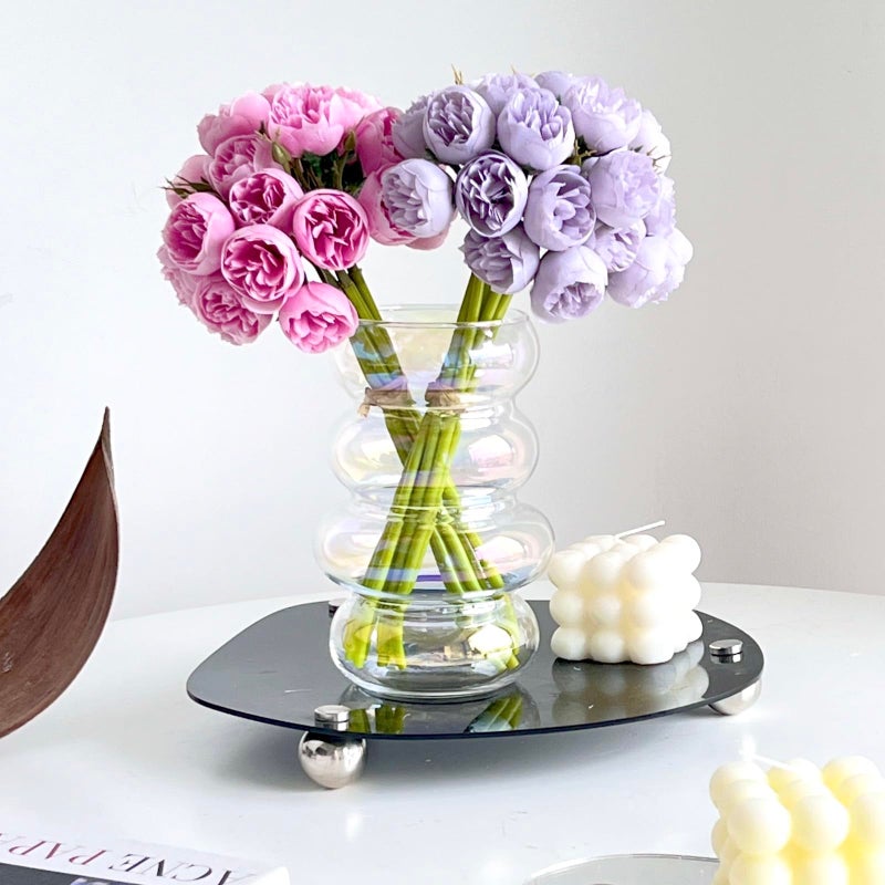 BLOFLO Transparent Glass Hydroponic Flower Vase 7Inch Iridescent Clear Glass Vase FourLayer Geometric Glass Floral Vase for Home Dcor Modern Bubble Glass Vase for Home Office Wedding Table