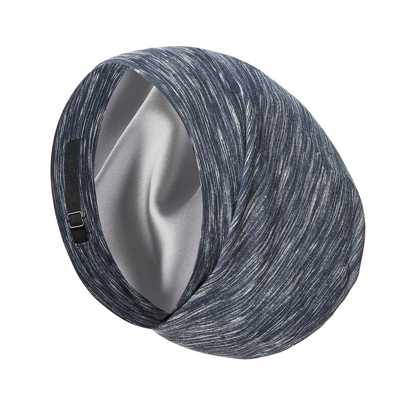 Blueelf Satin Bonnet Silk Lined Sleep Cap- Adjustable Hair Cover for Women Men Frizzy Hair Night Cap Patients Care Blue White - Image 1