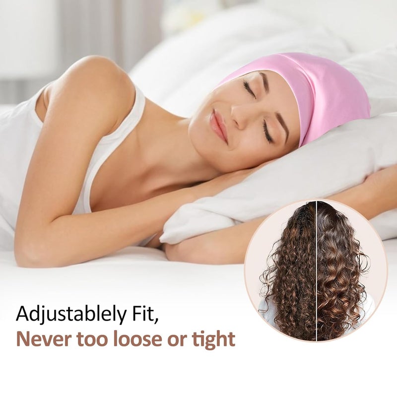 Blueelf Satin Bonnet Silk Lined Sleep Cap- Adjustable Hair Cover for Women Men Frizzy Hair Night Cap Patients Care Blue White - Image 3