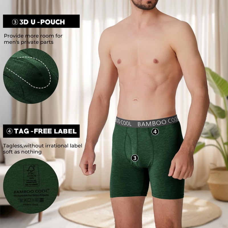 BAMBOO COOL Men's Ultra ComfortSoft Underwear, Moisture Wicking & Breathable No Ride Up Boxer Briefs with Fly, Multipack - Image 4