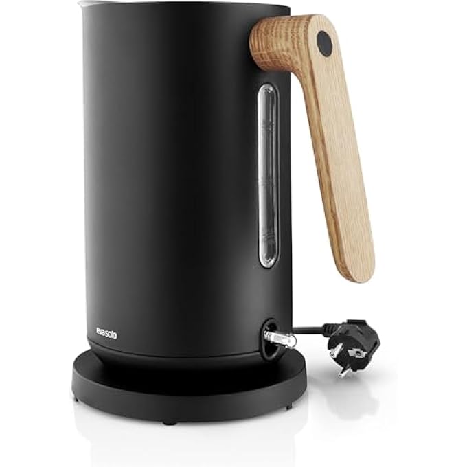 BS Eva Solo Nordic Kitchen Electric Kettle 15L  Stainless Steel  Oak Handle Cordless 360 Base Fast Boil DripFree Spout Scandinavian Design BpaFree Auto ShutOff Black - Image 2