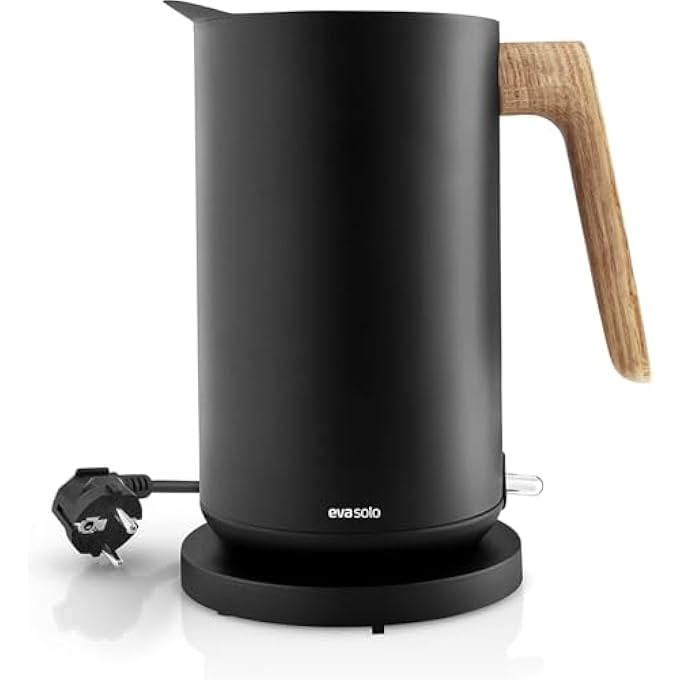 BS Eva Solo Nordic Kitchen Electric Kettle 15L  Stainless Steel  Oak Handle Cordless 360 Base Fast Boil DripFree Spout Scandinavian Design BpaFree Auto ShutOff Black - Image 4