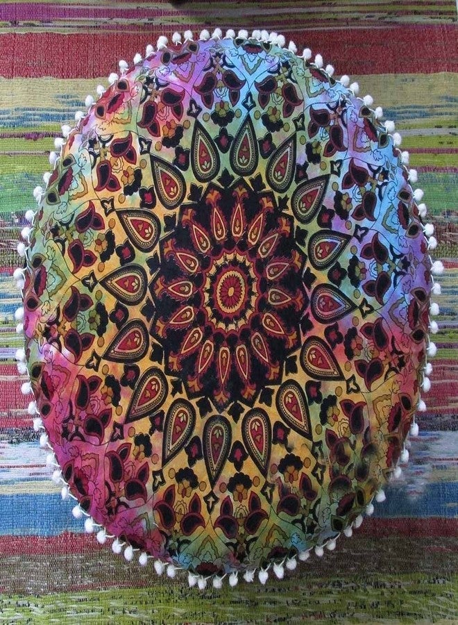 GDONLINE Decorative Mandala Floor Pillow Indian Floor Pouf Ottoman Cover Indian Patchwork Pouffe Foot Stool Mandala Round Pouf Cover Kids Bean Bag Case - Image 3