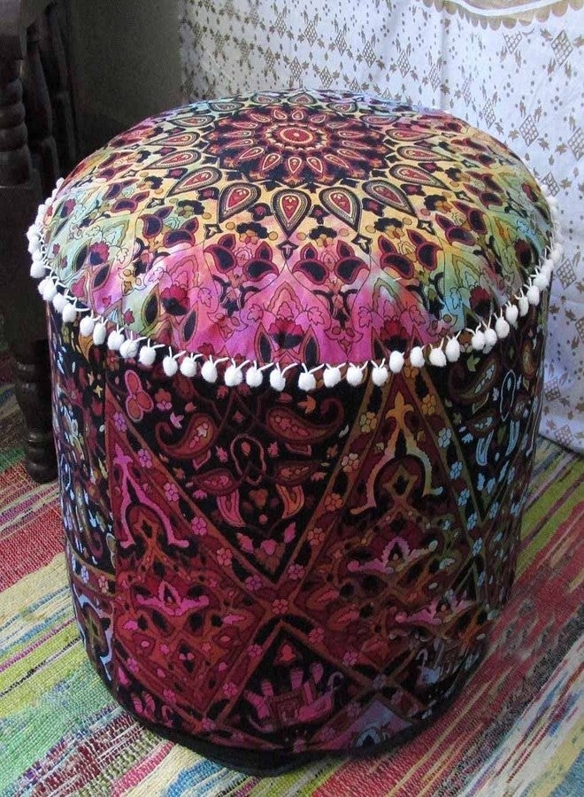GDONLINE Decorative Mandala Floor Pillow Indian Floor Pouf Ottoman Cover Indian Patchwork Pouffe Foot Stool Mandala Round Pouf Cover Kids Bean Bag Case - Image 1
