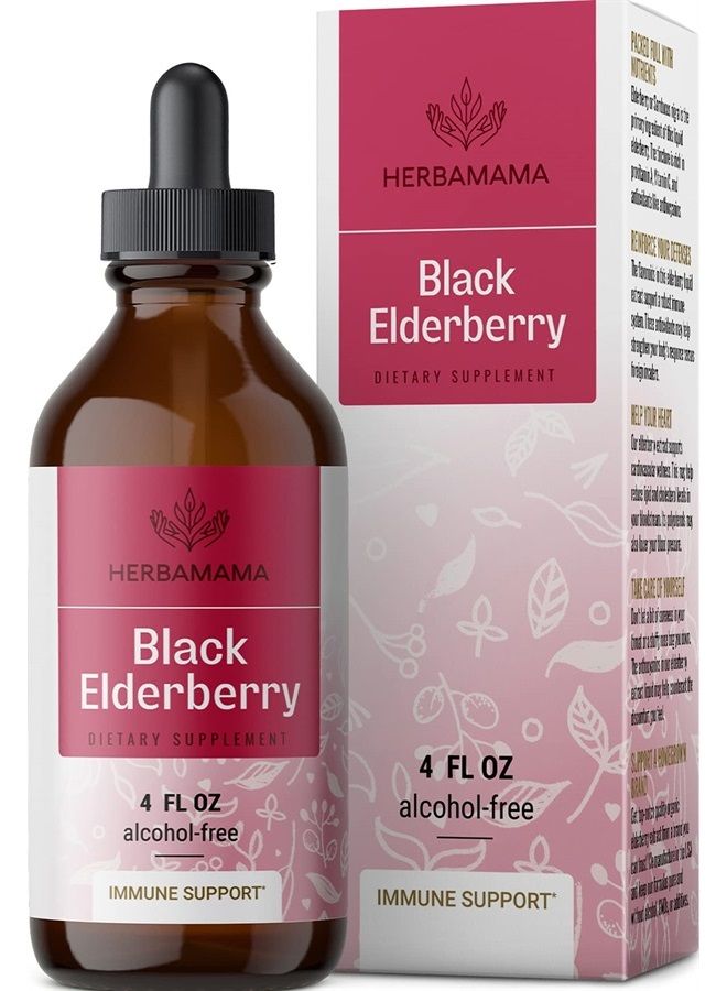 HERBAMAMA Elderberry Liquid Extract - Organic Black Elderberry Cough Drops Supplements - Elderberry Tincture for Adults - Alcohol-Free Vitamins - Vegan - 4 fl oz - Image 1