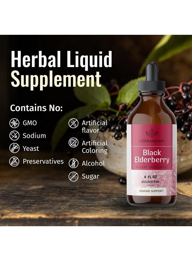 HERBAMAMA Elderberry Liquid Extract - Organic Black Elderberry Cough Drops Supplements - Elderberry Tincture for Adults - Alcohol-Free Vitamins - Vegan - 4 fl oz - Image 4