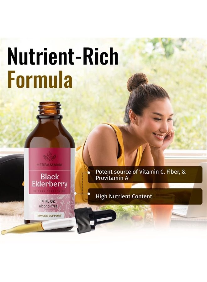 HERBAMAMA Elderberry Liquid Extract - Organic Black Elderberry Cough Drops Supplements - Elderberry Tincture for Adults - Alcohol-Free Vitamins - Vegan - 4 fl oz - Image 3