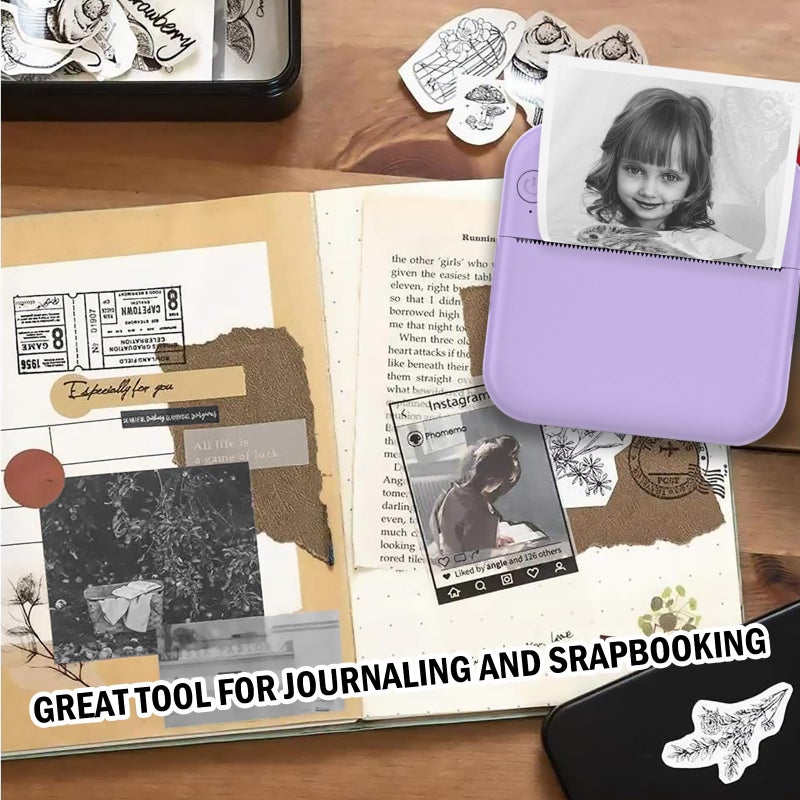 HUIJUTCHEN Mini Photo Printer - Portable Pocket Sticker Printers for iPhone Thermal Printer with 10 Rolls Thermal Paper for Photo, Memo, Journal - Purple - Image 4