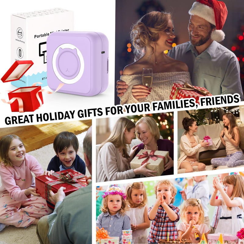 HUIJUTCHEN Mini Photo Printer - Portable Pocket Sticker Printers for iPhone Thermal Printer with 10 Rolls Thermal Paper for Photo, Memo, Journal - Purple - Image 3