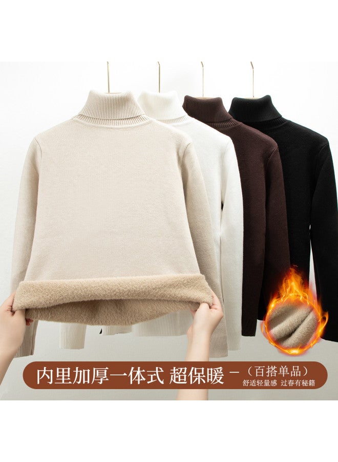 Modal بلوزة صوفية سميكة ذات رقبة عالية ملونة موحدة مبطنة بالفليس للنساء، طبقة أساسية دافئة لخريف وشتاء 2023 - Image 3