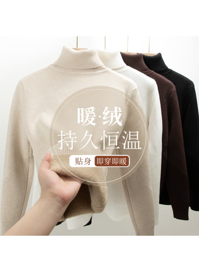 Modal بلوزة صوفية سميكة ذات رقبة عالية ملونة موحدة مبطنة بالفليس للنساء، طبقة أساسية دافئة لخريف وشتاء 2023 - Image 4