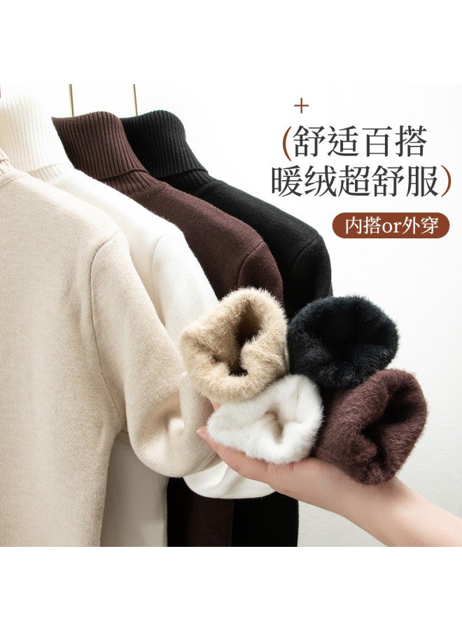 Modal بلوزة صوفية سميكة ذات رقبة عالية ملونة موحدة مبطنة بالفليس للنساء، طبقة أساسية دافئة لخريف وشتاء 2023 - Image 5