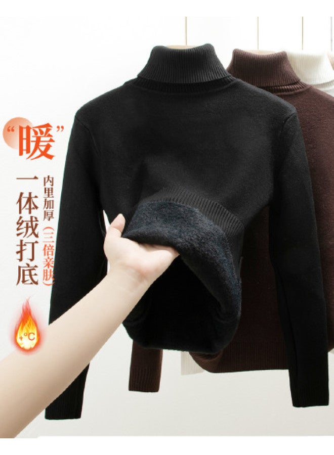 Modal بلوزة صوفية سميكة ذات رقبة عالية ملونة موحدة مبطنة بالفليس للنساء، طبقة أساسية دافئة لخريف وشتاء 2023 - Image 1