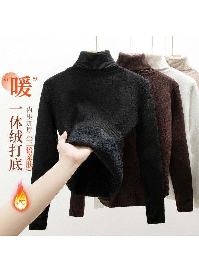 Modal بلوزة صوفية سميكة ذات رقبة عالية ملونة موحدة مبطنة بالفليس للنساء، طبقة أساسية دافئة لخريف وشتاء 2023 - Image 2