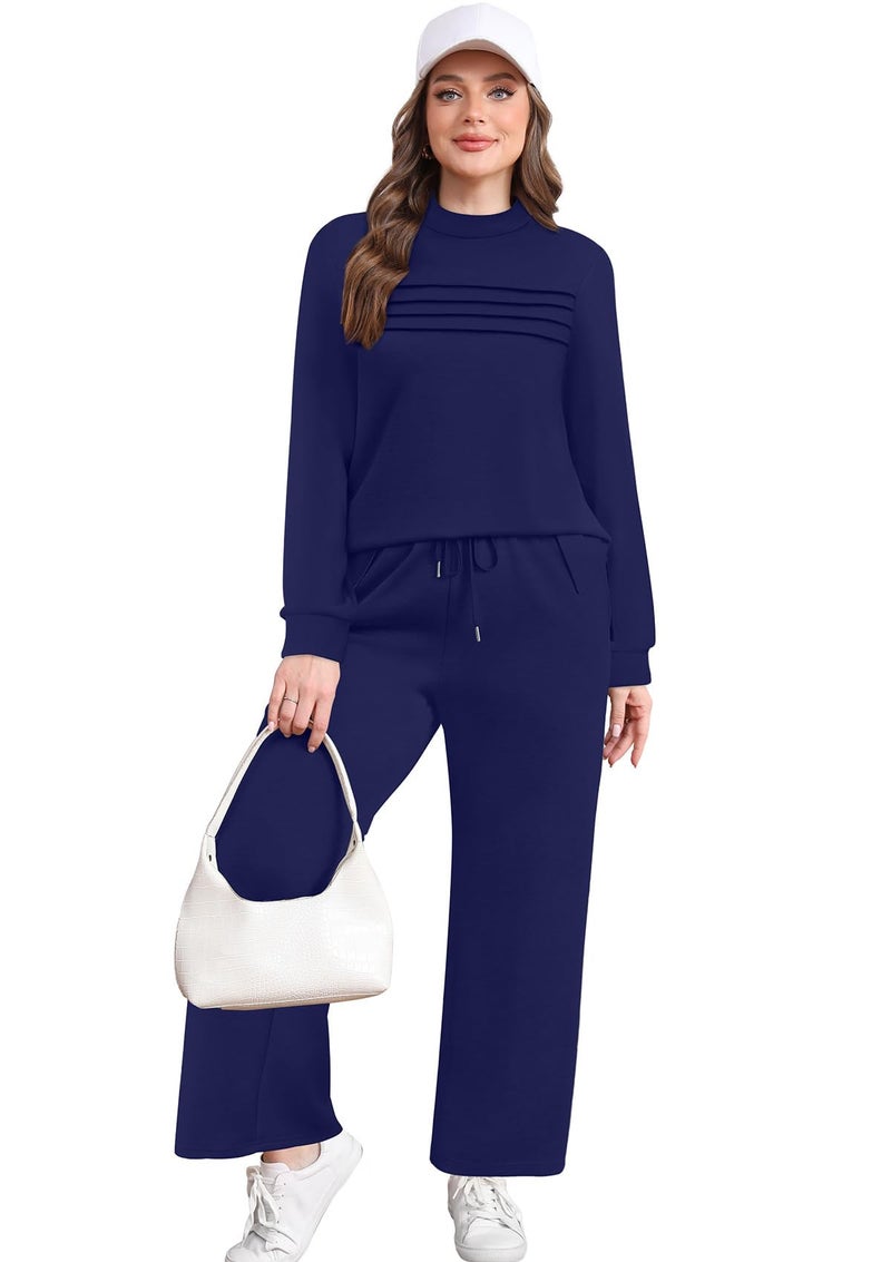 WIHOLL Business Casual Outfits for Women 2 Piece Workout Sets 90s Travel Country Concert Outfits Going Out Fall Winter Tracksuits Seniors Pajamas Clothing Dark Blue XL - Image 3