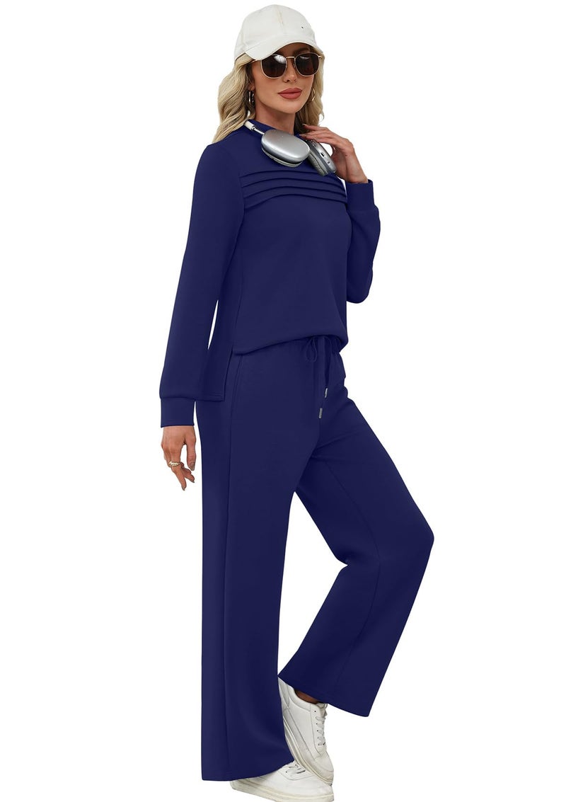 WIHOLL Business Casual Outfits for Women 2 Piece Workout Sets 90s Travel Country Concert Outfits Going Out Fall Winter Tracksuits Seniors Pajamas Clothing Dark Blue XL - Image 4