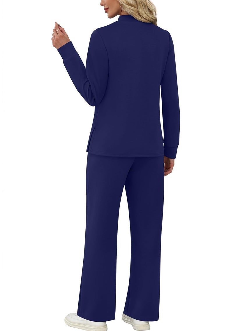 WIHOLL Business Casual Outfits for Women 2 Piece Workout Sets 90s Travel Country Concert Outfits Going Out Fall Winter Tracksuits Seniors Pajamas Clothing Dark Blue XL - Image 5