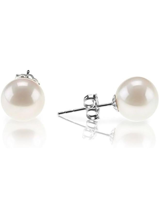 PAVOI 18K Gold Plated Sterling Silver Round Stud White Simulated Shell Pearl Earrings - Image 1