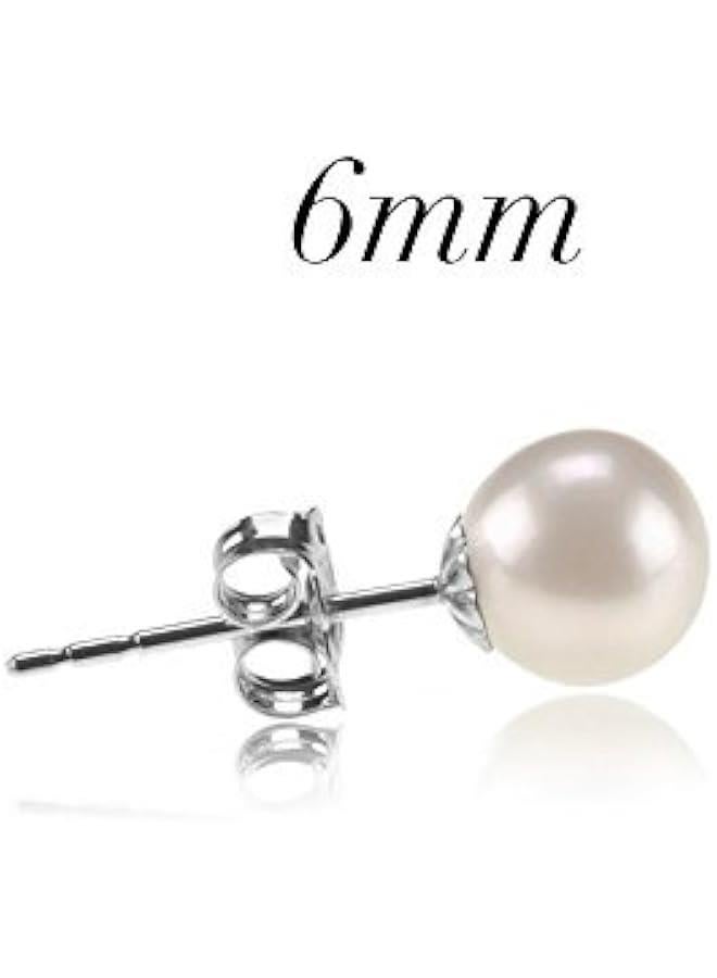 PAVOI 18K Gold Plated Sterling Silver Round Stud White Simulated Shell Pearl Earrings - Image 2