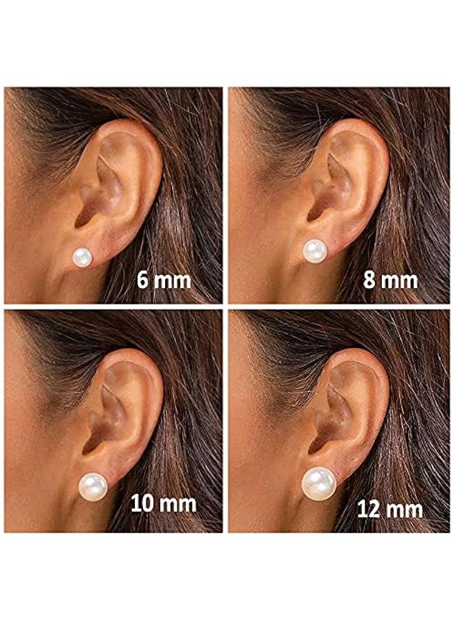 PAVOI 18K Gold Plated Sterling Silver Round Stud White Simulated Shell Pearl Earrings - Image 3