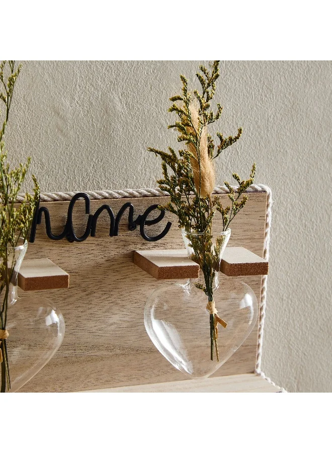 Home Box Wadee Wooden Wall Decor with 2 Glass Vases and Dry Flowers