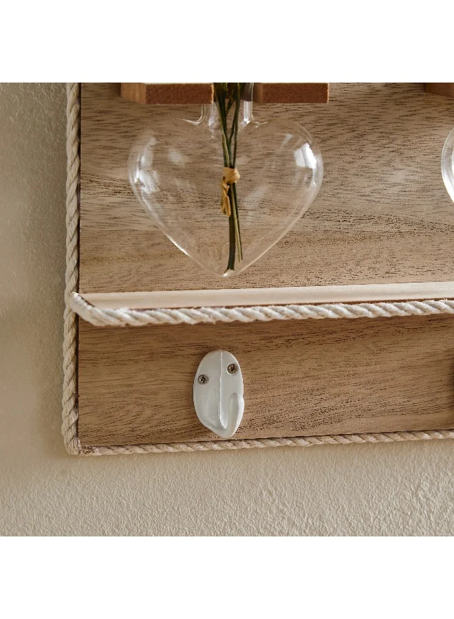 Home Box Wadee Wooden Wall Decor with 2 Glass Vases and Dry Flowers