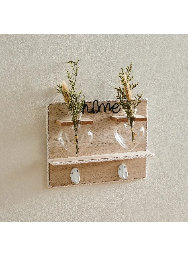 Home Box Wadee Wooden Wall Decor with 2 Glass Vases and Dry Flowers