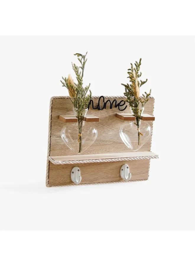 Home Box Wadee Wooden Wall Decor with 2 Glass Vases and Dry Flowers
