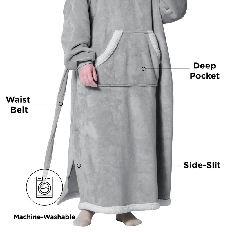 Bedsure Bedsure Oversized Wearable Blanket Hoodie - Long Sherpa Fleece Hooded Blanket for Adult Women Men  Warm Cozy Big Blanket Sweatshirt with Giant Pocket and Belt  Winter Gifts for Men  Oversize  Grey  - Image 3