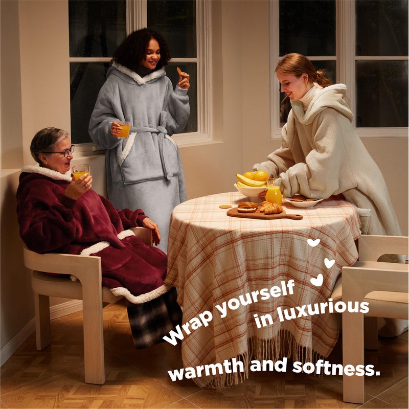Bedsure Bedsure Oversized Wearable Blanket Hoodie - Long Sherpa Fleece Hooded Blanket for Adult Women Men  Warm Cozy Big Blanket Sweatshirt with Giant Pocket and Belt  Winter Gifts for Men  Oversize  Grey  - Image 4
