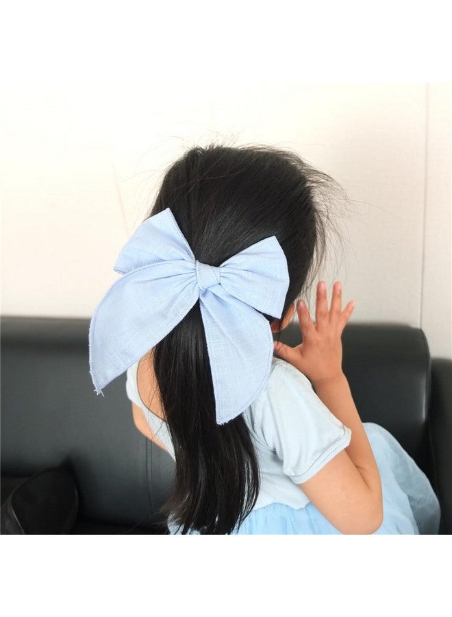 Sugarmelon Pack of 4 Gorgeous Fable Bow Hair Clips for Girls Women Linen Hair Bow Alligator Clips Toddler Baby Mom Young Girl Hair Accessories (Blue Sky) - Image 3