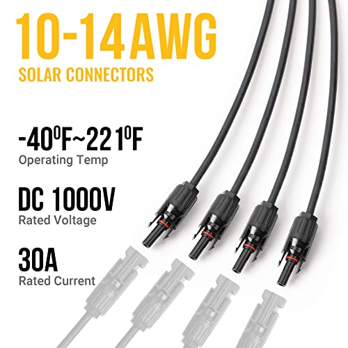 BougeRV Solar Y Branch Connectors Extra Long Solar Panel Parallel Connectors 1 to 4 Solar Cable Wire Plug Tool Kit (M/FFFF and F/MMMM) - Image 3