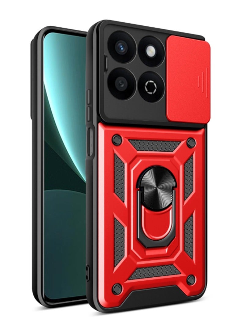 for Honor X5b 4G / X5b Plus 4G Case Cover, Slide Camera Lens Cover, Magnetic Ring Holder Kickstand Protective Phone Case for Honor X5b 4G / X5b Plus 4G, Red 