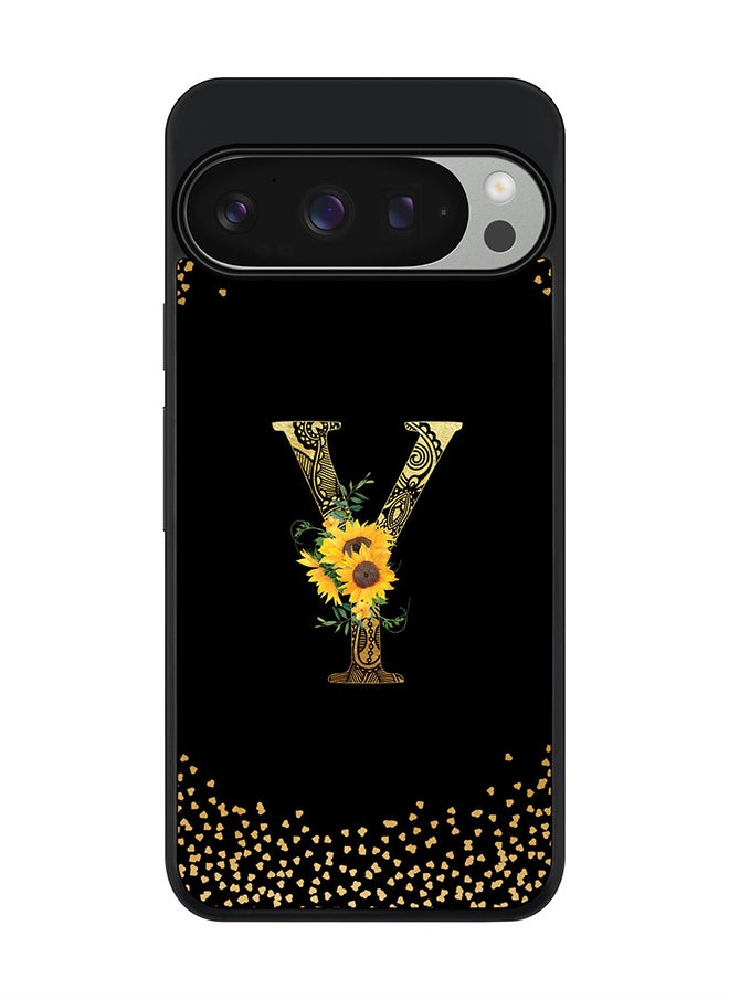 Stylizedd For Google Pixel 9 Pro Case,Slim fit Camera Protection, Shockproof Thin Phone cover - Custom Floral Monogram - Y ( Black )  - Image 1