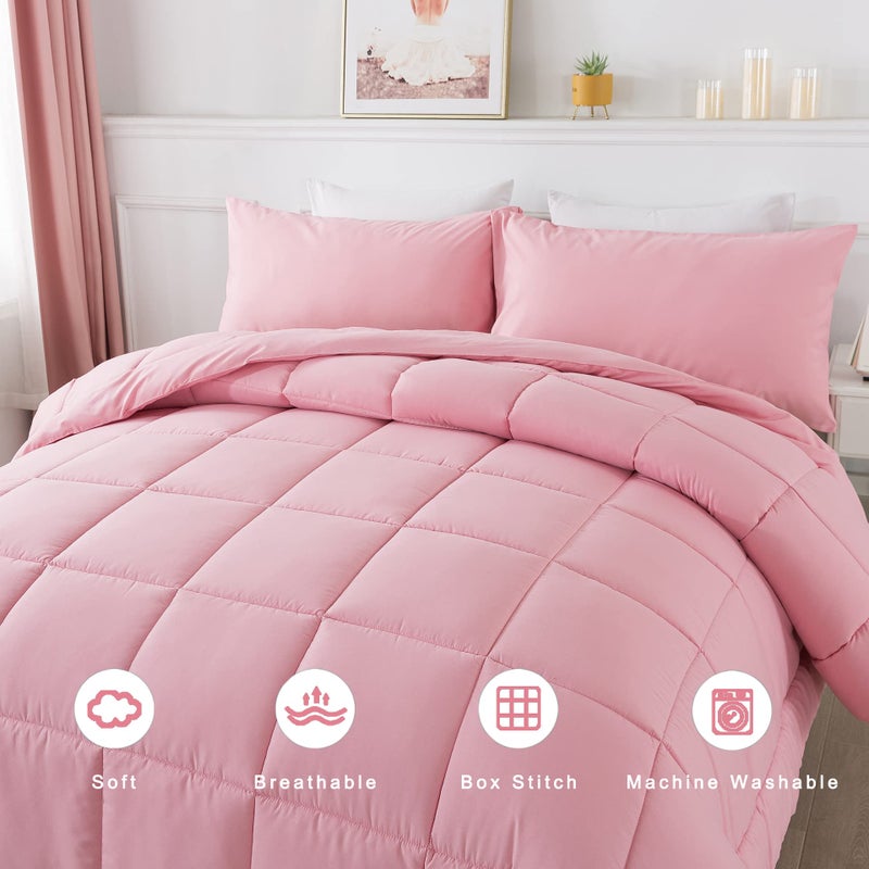 DOWNCOOL Full Size Comforter Sets -All Season Bedding Comforters Sets with 2 Pillow Cases -3 Pieces Bed Set Down Alternative Comforter Set -Pink Bedding Sets Full(82"x86") - Image 3