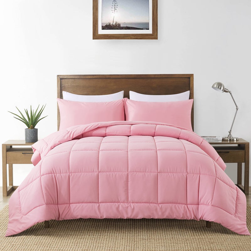 DOWNCOOL Full Size Comforter Sets -All Season Bedding Comforters Sets with 2 Pillow Cases -3 Pieces Bed Set Down Alternative Comforter Set -Pink Bedding Sets Full(82"x86") - Image 1