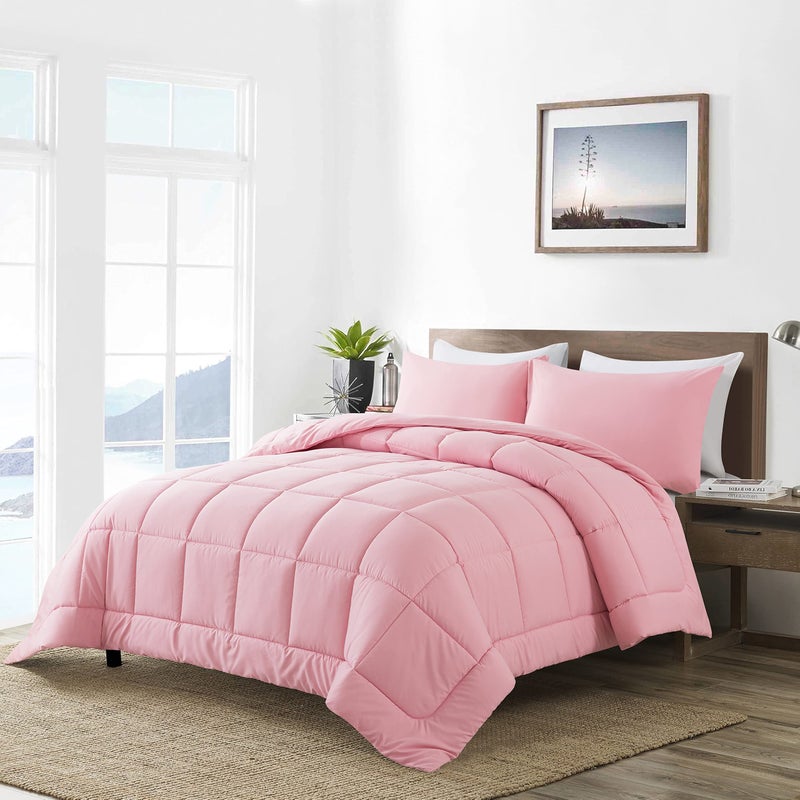 DOWNCOOL Full Size Comforter Sets -All Season Bedding Comforters Sets with 2 Pillow Cases -3 Pieces Bed Set Down Alternative Comforter Set -Pink Bedding Sets Full(82"x86") - Image 2
