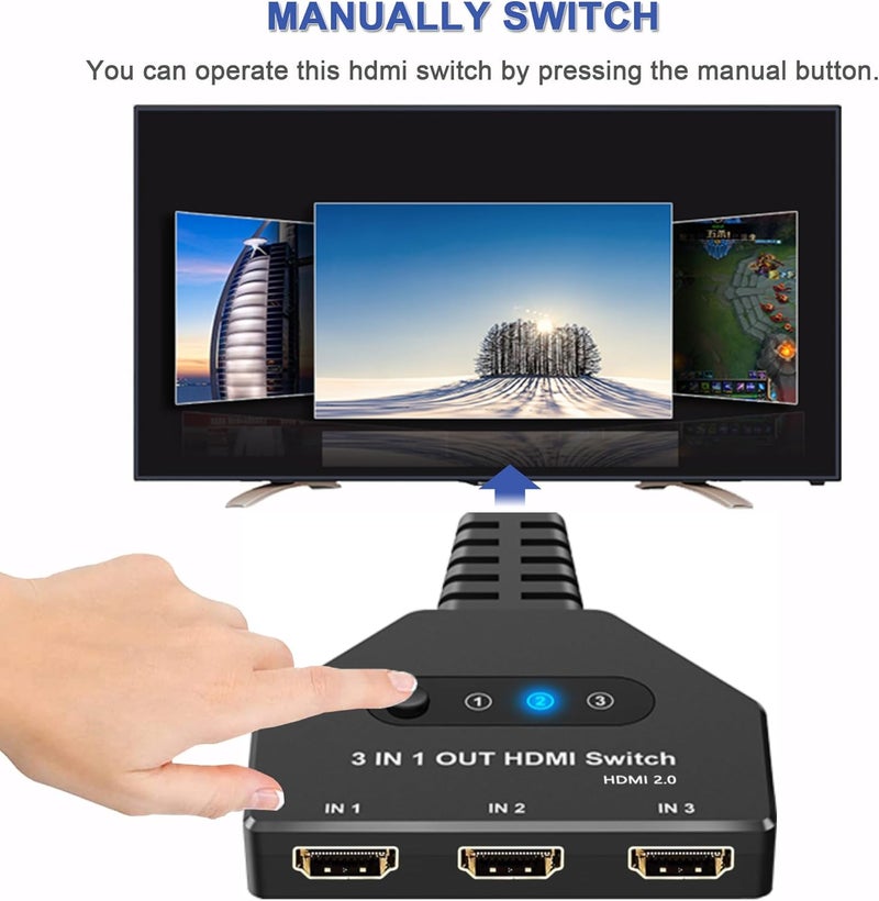 Closs HDMI Switch 3 in 1 Out 4K@60Hz, HDMI Splitter Switcher with 1.4 FT HDMI 2.0 Cable, 3 Way HDMI Hub, Multi-Port HDMI Adapter Supports 3D, HDCP2.2, HDR Compatible with Laptop, Xbox, Blu-Ray Player, etc. - Image 4