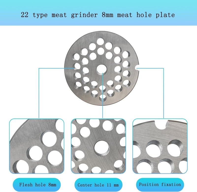 OUSTUE #22 Stainless Steel Meat Grinder Plate Discs Blades Compatible with Meat Grinders,Cutting Disks Heavy Duty (5/16 Hole Plate) - Image 2