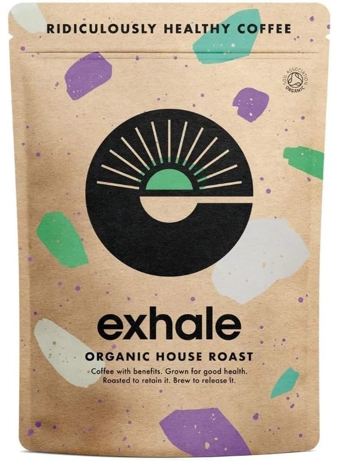 Exhale Organic Wholebean Coffee - 450g Pack - Mycotoxin Free, Mould Free & Polyphenol Rich Medium Roast, 450g - Image 1