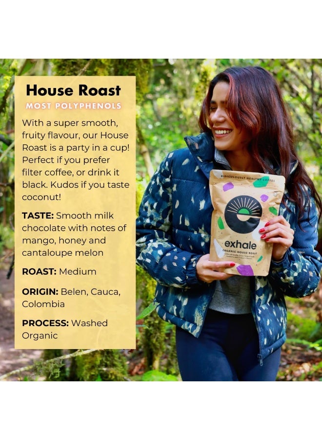 Exhale Organic Wholebean Coffee - 450g Pack - Mycotoxin Free, Mould Free & Polyphenol Rich Medium Roast, 450g - Image 2