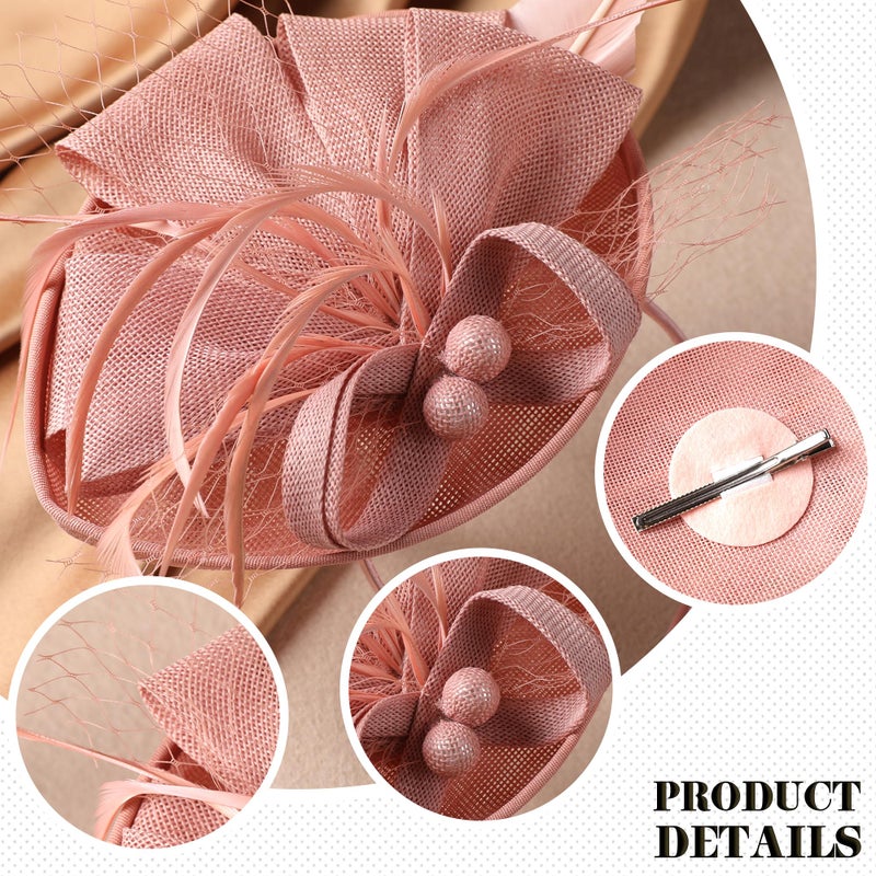 Zinniday Tea Party Derby Hat for Women - Fascinator with Detachable Headband (7.87 â€œx5.9â€ / Head Circumference 21.5â€œ-23.5â€) - Lightweight Feather & Polyester Pink - Image 3