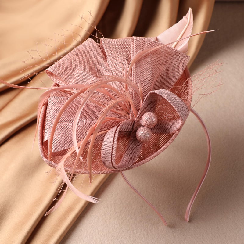 Zinniday Tea Party Derby Hat for Women - Fascinator with Detachable Headband (7.87 â€œx5.9â€ / Head Circumference 21.5â€œ-23.5â€) - Lightweight Feather & Polyester Pink - Image 5