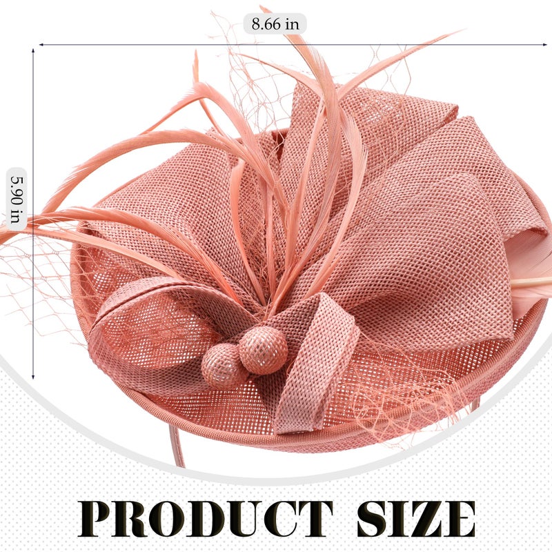 Zinniday Tea Party Derby Hat for Women - Fascinator with Detachable Headband (7.87 â€œx5.9â€ / Head Circumference 21.5â€œ-23.5â€) - Lightweight Feather & Polyester Pink - Image 2